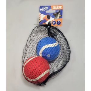 Nerf Squeak Dog Toy Bag Tennis Ball Mesh 2-Pack Red Blue